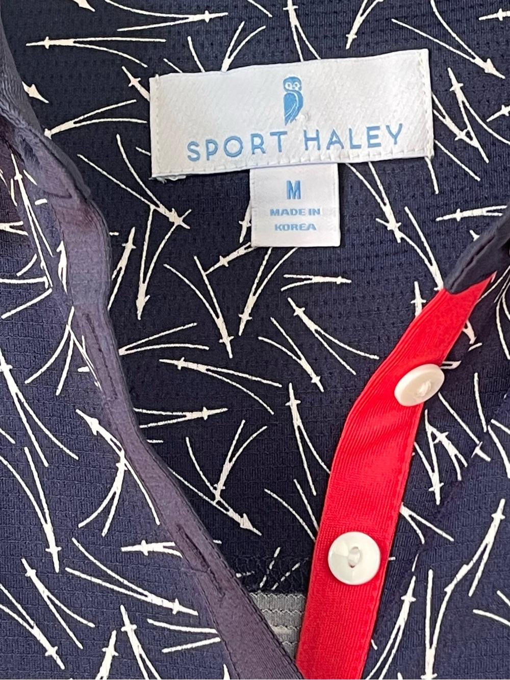 Sport Haley Navy Sleeveless Polo with White Leaf Print and Red Placket - Picture 3 of 7